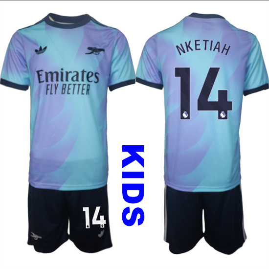 Youth Arsenal #14 NKETIAN 2024-25 away Blue Kids Soccer Suit Jersey