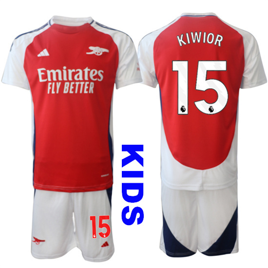 Youth Arsenal #15 KIWIOR 2024-25 Home Red Kids Soccer Suit Jersey
