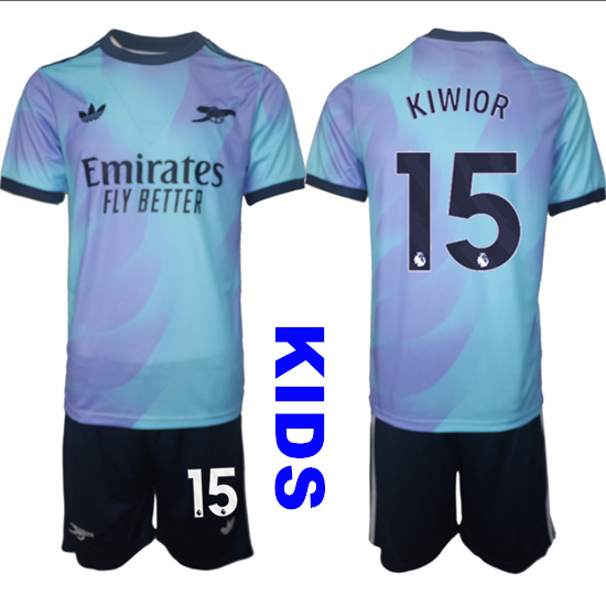 Youth Arsenal #15 KIWIOR 2024-25 away Blue Kids Soccer Suit Jersey