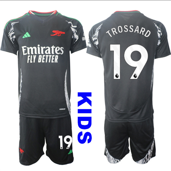 Youth Arsenal #19 TROSSARD 2024-25 Away Black Kids Soccer Suit Jersey