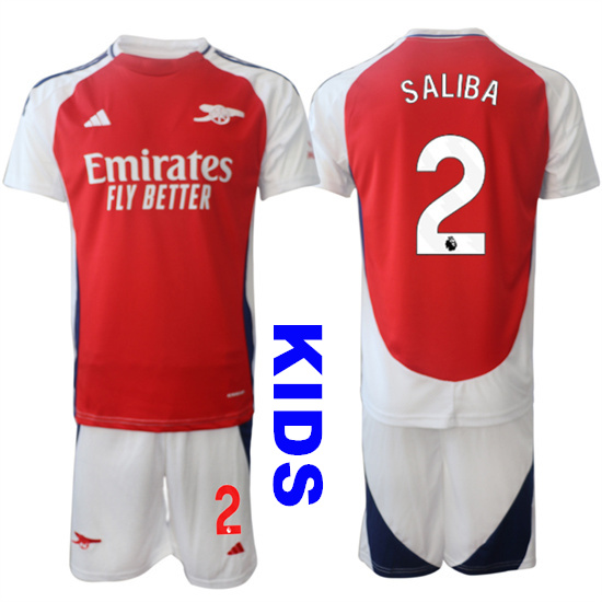 Youth Arsenal #2 SALIBA 2024-25 Home Red Kids Soccer Suit Jersey