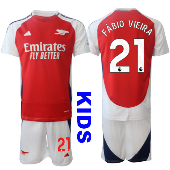 Youth Arsenal #21 FABIO VIEIRA 2024-25 Home Red Kids Soccer Suit Jersey