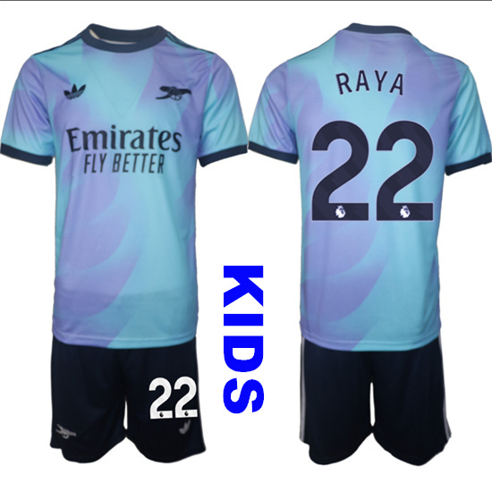 Youth Arsenal #22 RAYA 2024-25 away Blue Kids Soccer Suit Jersey