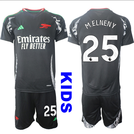 Youth Arsenal #25 M.ELNENY 2024-25 Away Black Kids Soccer Suit Jersey