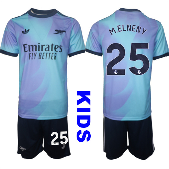 Youth Arsenal #25 M.ELNENY 2024-25 away Blue Kids Soccer Suit Jersey