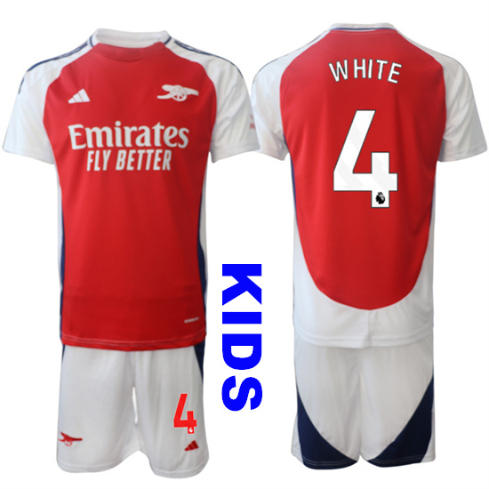 Youth Arsenal #4 WHITE 2024-25 Home Red Kids Soccer Suit Jersey