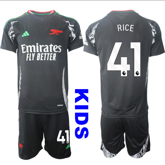 Youth Arsenal #41 RICE 2024-25 Away Black Kids Soccer Suit Jersey