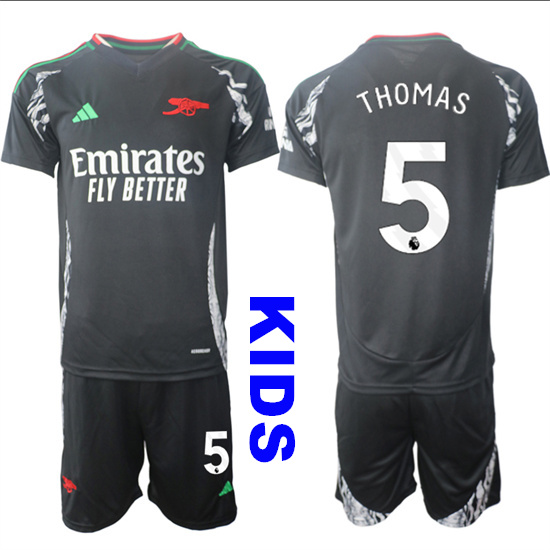 Youth Arsenal #5 THOMAS 2024-25 Away Black Kids Soccer Suit Jersey