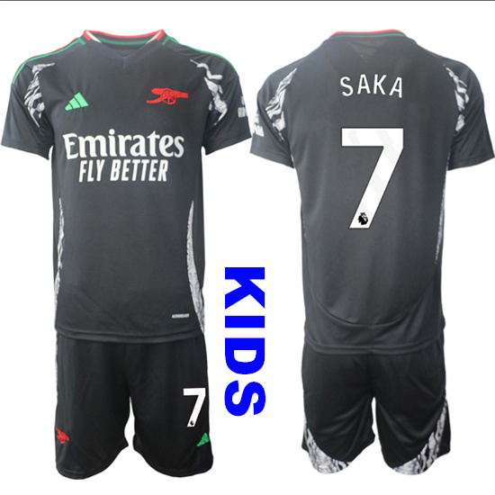 Youth Arsenal #7 SAKA 2024-25 Away Black Kids Soccer Suit Jersey
