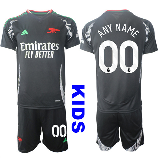 Youth Arsenal Custom Any Name And Number 2024-25 Away Black Kids Soccer Suit Jersey