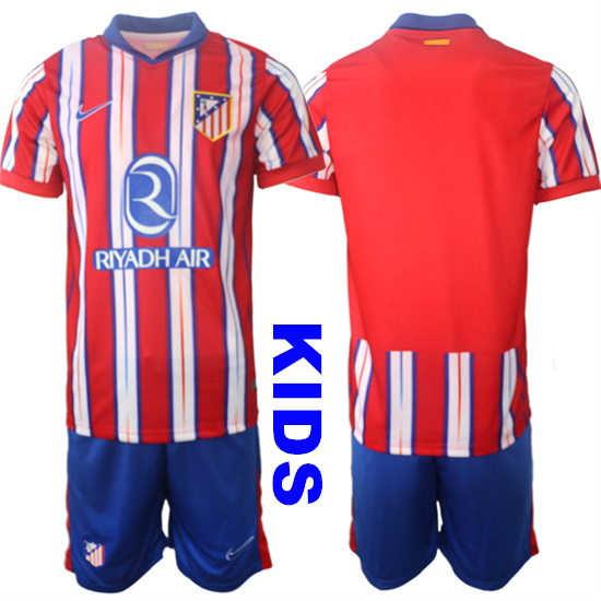 Youth Atlético de Madrid Blank 2024-25 Home Kids Soccer Suit Jersey
