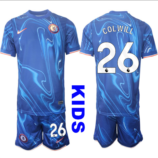 Youth Chelsea #26 COLWILL 2024-25 Blue Home Kids Soccer Suit Jersey