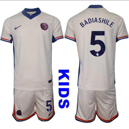 Youth Chelsea #5 BADIASHILE 2024-25 Off White Away Kids Soccer Suit Jersey
