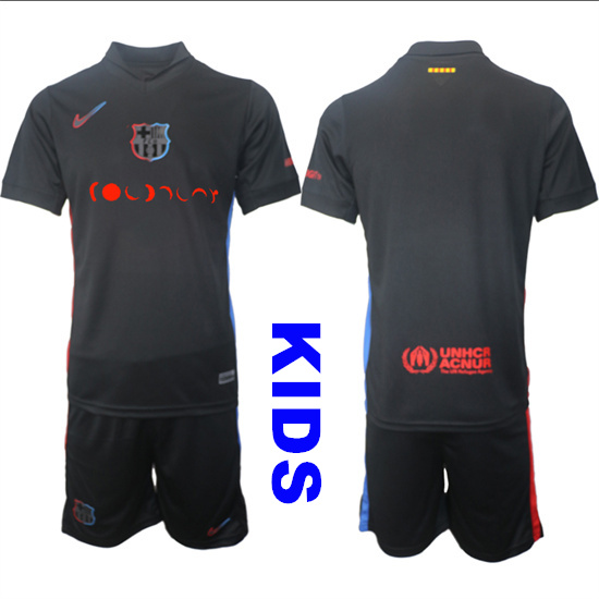 Youth FC Barcelona Blank Or Custom 2024-25 Away Black Kids Soccer Suit Jersey