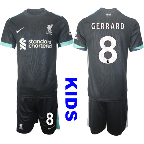 Youth Liverpool #8 GERRARD 2024-25 Black Away Kids Soccer Suit Jersey