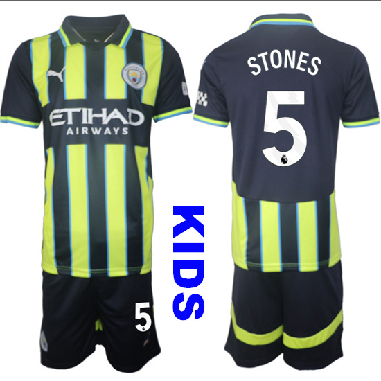 Youth Manchester City #5 STONES 2024-25 Away 2nd Kids Soccer Suit Jersey