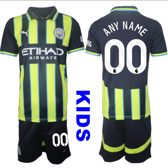 Youth Manchester City Custom Any Name And number 2024-25 Away 2nd Kids Soccer Suit Jersey