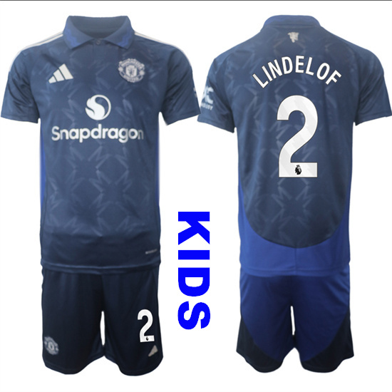 Youth Manchester United #2 LINDELOF 2024-25 Away Kids Soccer Suit Jersey