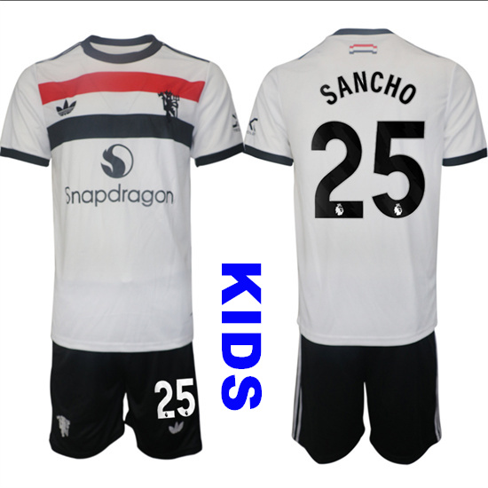 Youth Manchester United #25 SANCHO 2024-25 Away 2nd Kids Soccer Suit Jersey