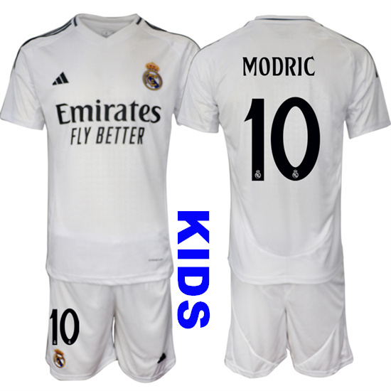 Youth Real Madrid #10 MODRIC 2024-25 White Home Kids Soccer Suit Jersey