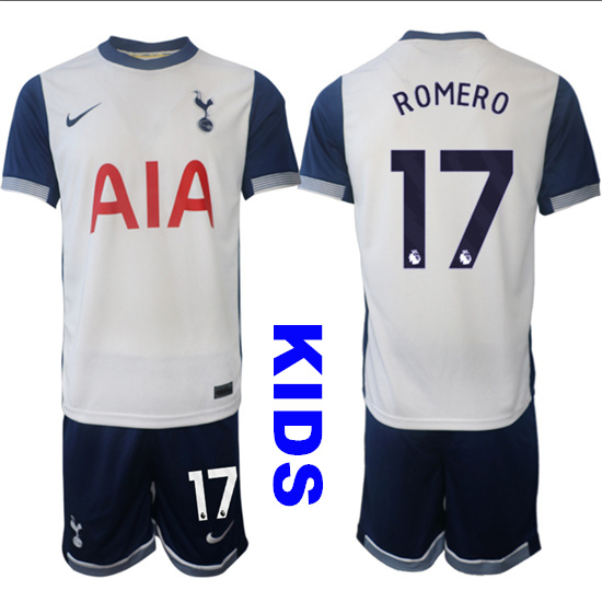 Youth Tottenham Hotspur #17 ROMERO 2024-25 Home Kids Soccer Suit Jersey