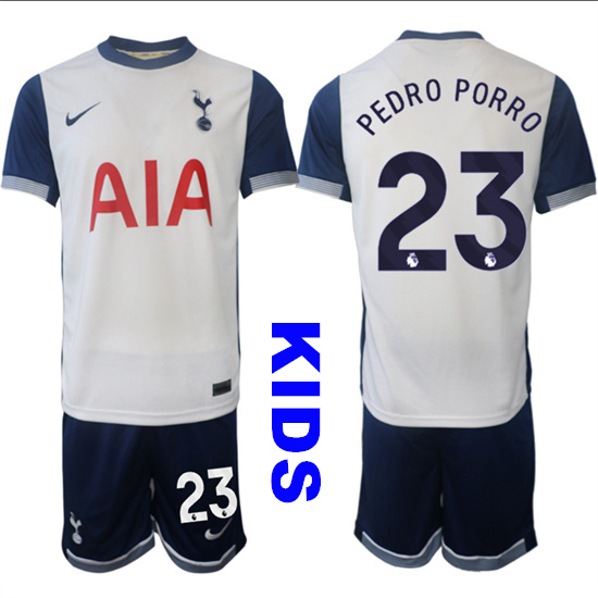 Youth Tottenham Hotspur #23 PEDRO PORRO 2024-25 Home Kids Soccer Suit Jersey
