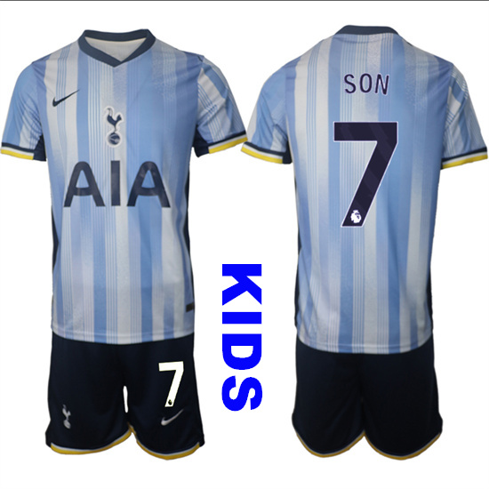 Youth Tottenham Hotspur #7 SON 2024-25 Away Kids Soccer Suit Jersey