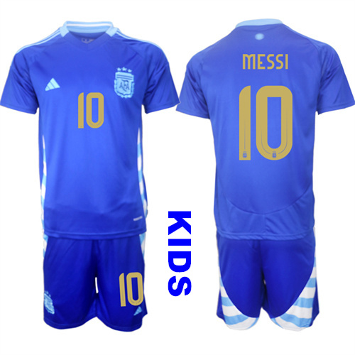Youth Argentina #10 MESSI 2024-25 Away Blue Kids Soccer Suit Jersey