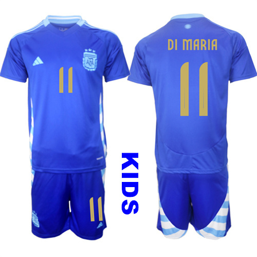 Youth Argentina #11 DI MARIA 2024-25 Away Blue Kids Soccer Suit Jersey