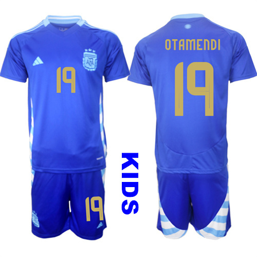 Youth Argentina #19 OTAMENDI 2024-25 Away Blue Kids Soccer Suit Jersey