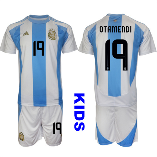 Youth Argentina #19 OTAMENDI 2024-25 Home Kids Soccer Suit Jersey