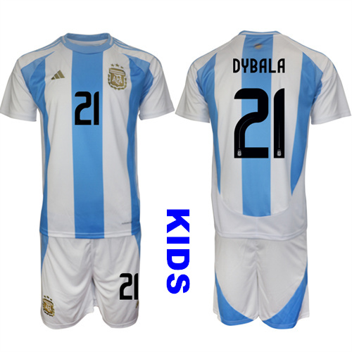 Youth Argentina #21 DYBALA 2024-25 Home Kids Soccer Suit Jersey