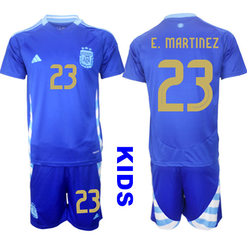 Youth Argentina #23 E. MARTINEZ 2024-25 Away Blue Kids Soccer Suit Jersey