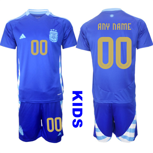 Youth Argentina Custom Any Name And number 2024-25 Away Blue Kids Soccer Suit Jersey