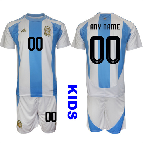 Youth Argentina Custom Any Name And number 2024-25 Home Kids Soccer Suit Jersey