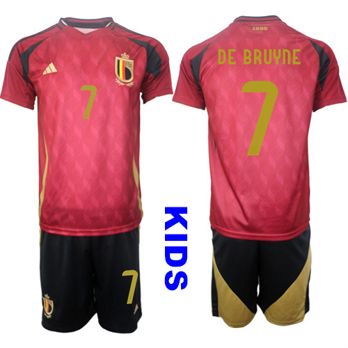 Youth Belgium #7 DE BRUYNE 2024-25 Home Kids Soccer Suit Jersey