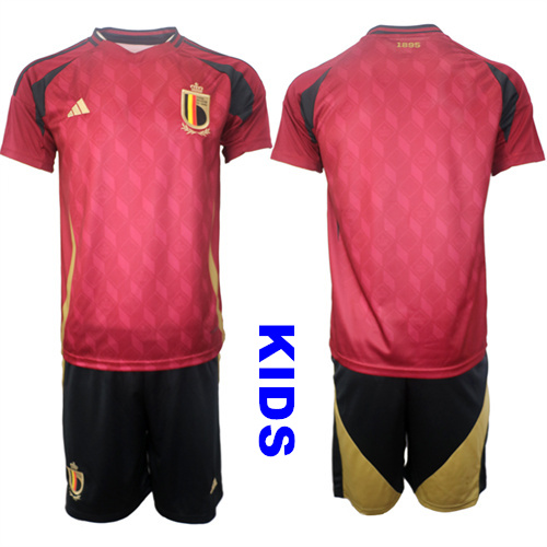 Youth Belgium Blank 2024-25 Home Kids Soccer Suit Jersey
