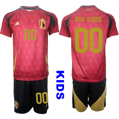 Youth Belgium Custom Any Name And number 2024-25 Home Kids Soccer Suit Jersey