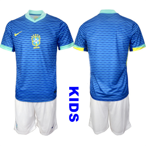 Youth Brazil Blank 2024-25 Away Kids Soccer Suit Jersey