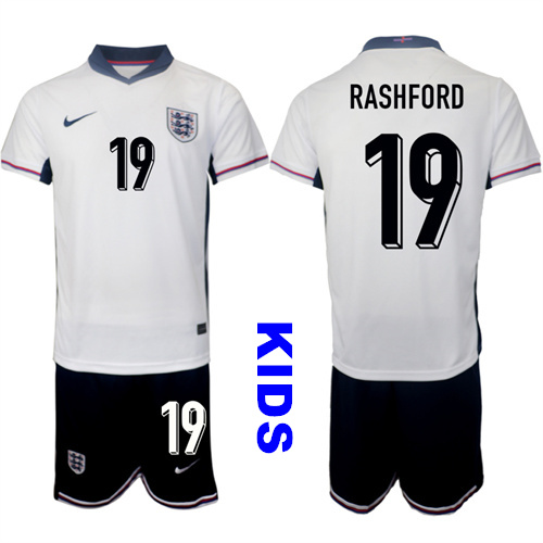 Youth England #19 RASHFORD 2024-25 Home Kids Soccer Suit Jersey