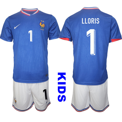 Youth France #1 LLORIS 2024-25 Home Kids Soccer Suit Jersey