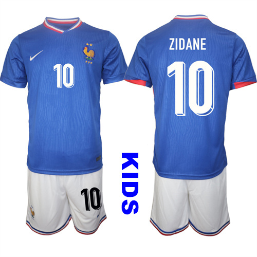 Youth France #10 ZIDANE 2024-25 Home Kids Soccer Suit Jersey