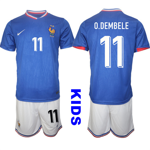 Youth France #11 O.DEMBELE 2024-25 Home Kids Soccer Suit Jersey