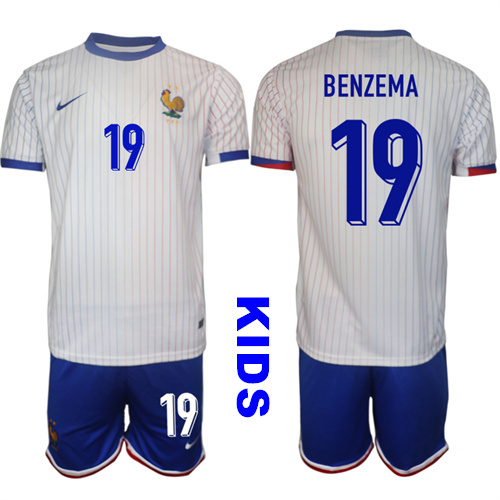 Youth France #19 BENZEMA 2024-25 Away Kids Soccer Suit Jersey