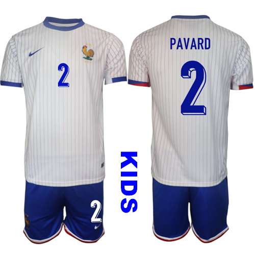Youth France #2 PAVARD 2024-25 Away Kids Soccer Suit Jersey