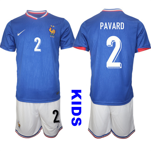 Youth France #2 PAVARD 2024-25 Home Kids Soccer Suit Jersey
