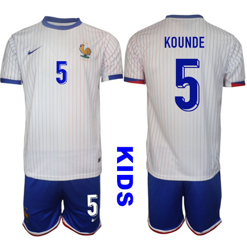 Youth France #5 KOUNDE 2024-25 Away Kids Soccer Suit Jersey