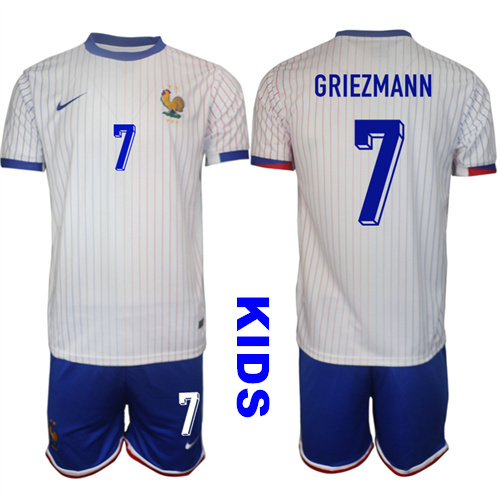 Youth France #7 GRIEZMANN 2024-25 Away Kids Soccer Suit Jersey