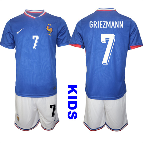 Youth France #7 GRIEZMANN 2024-25 Home Kids Soccer Suit Jersey