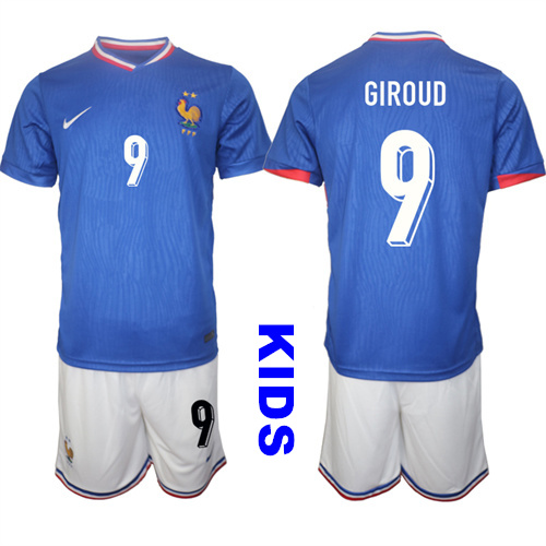 Youth France #9 GIROUD 2024-25 Home Kids Soccer Suit Jersey